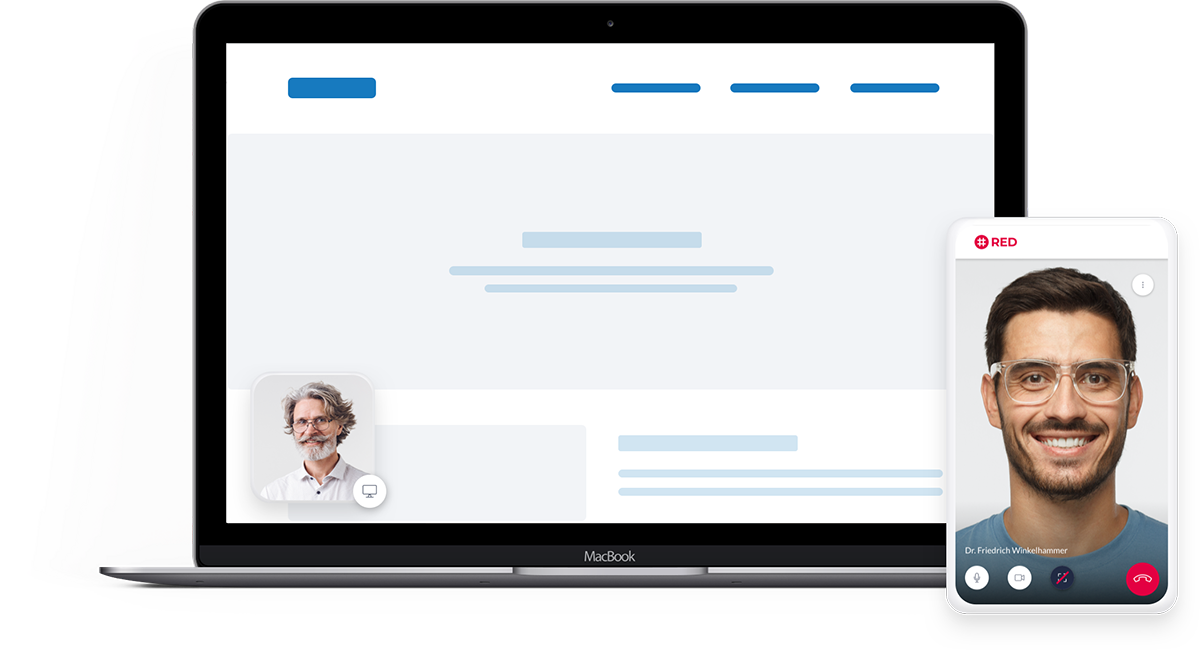 Screensharing: Mit der RED connect Videosprechstunde können Sie Ihren Bildschirm mit Ihrem Patienten / Kunden teilen.