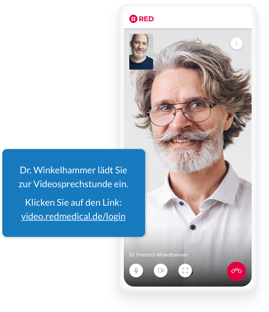 Einladung Termineinladung Videosprechstunde RED connect Videodienst Dank dem integrierten Einladungsversand können unsere Kunden (Ärzte, Therapeuten etc.) automatische Termineinladungen per SMS oder E-Mail an ihre Patienten schicken.